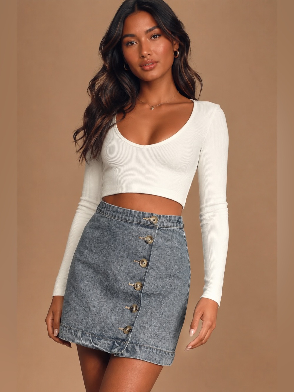 Lulus Denim Button Front Mini Skirt Women’s Small Blue 100% Cotton